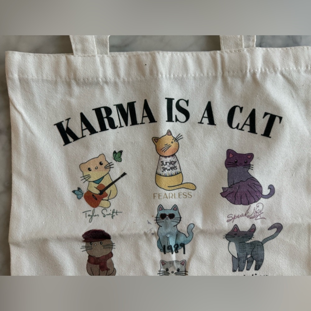 Taylor Swift Custom Tote Bag - Karma is a Cat with all 12 albums (14x15’)/ - Picture 2 of 9